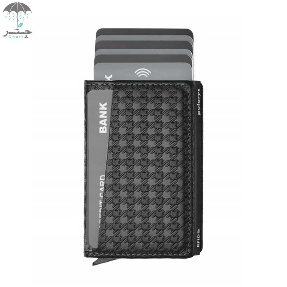 جاکارتی چرم ایتالیایی Pularys مدل KANGOO PEPIT Decor wallet رنگ مشکی کد 220613101