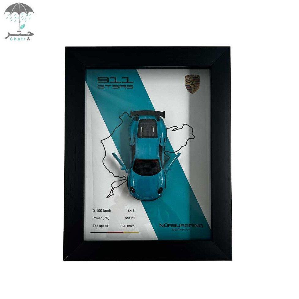 تابلو سه‌بعدی طرح ماشین پورشه آبی رنگ (GT3 RS) 