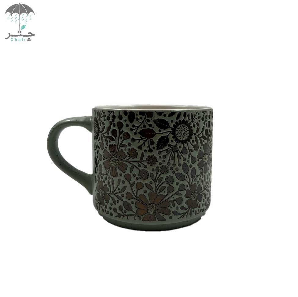 ماگ برجسته طرح گل رنگ سبز پاستلی کد 146