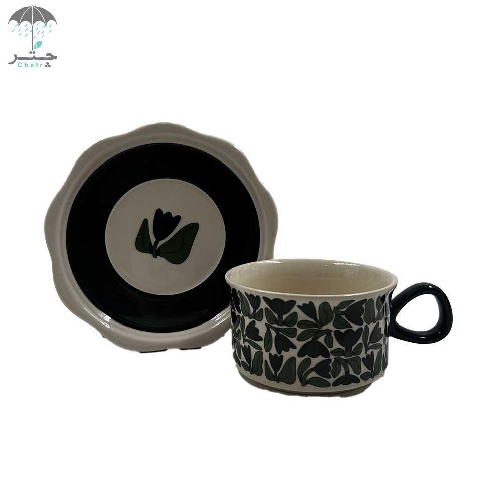 ست لته‌خوری طرح گل لاله رنگ مشکی کد 130