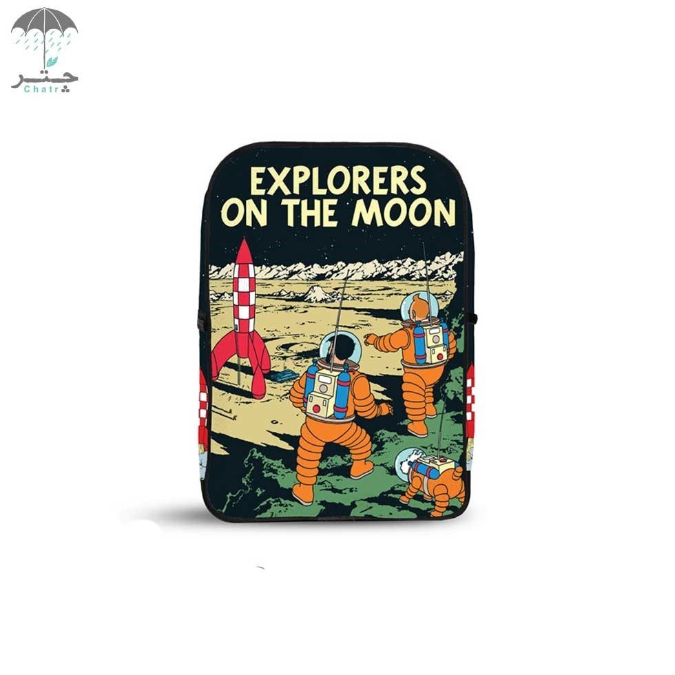 تصویر  کوله‌پشتی چرم هارنا طرح روی ماه قدم گذاشتیم (Explorers on the moon)