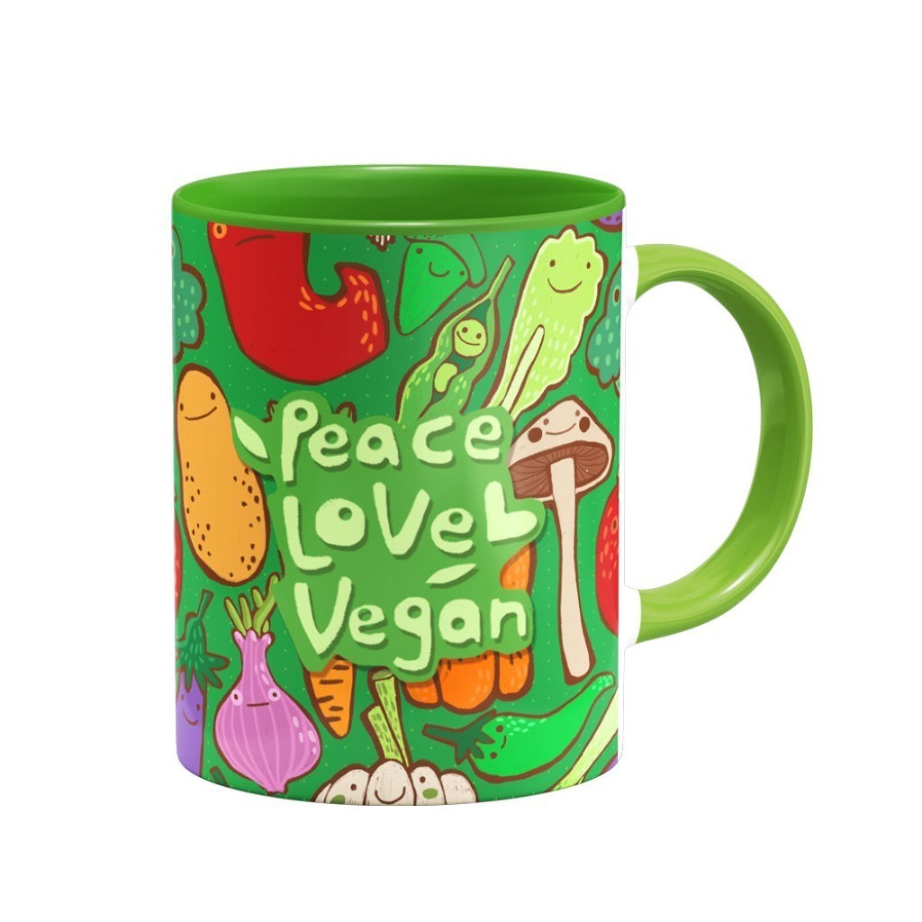 تصویر  ماگ داخل رنگی Peace love vegan