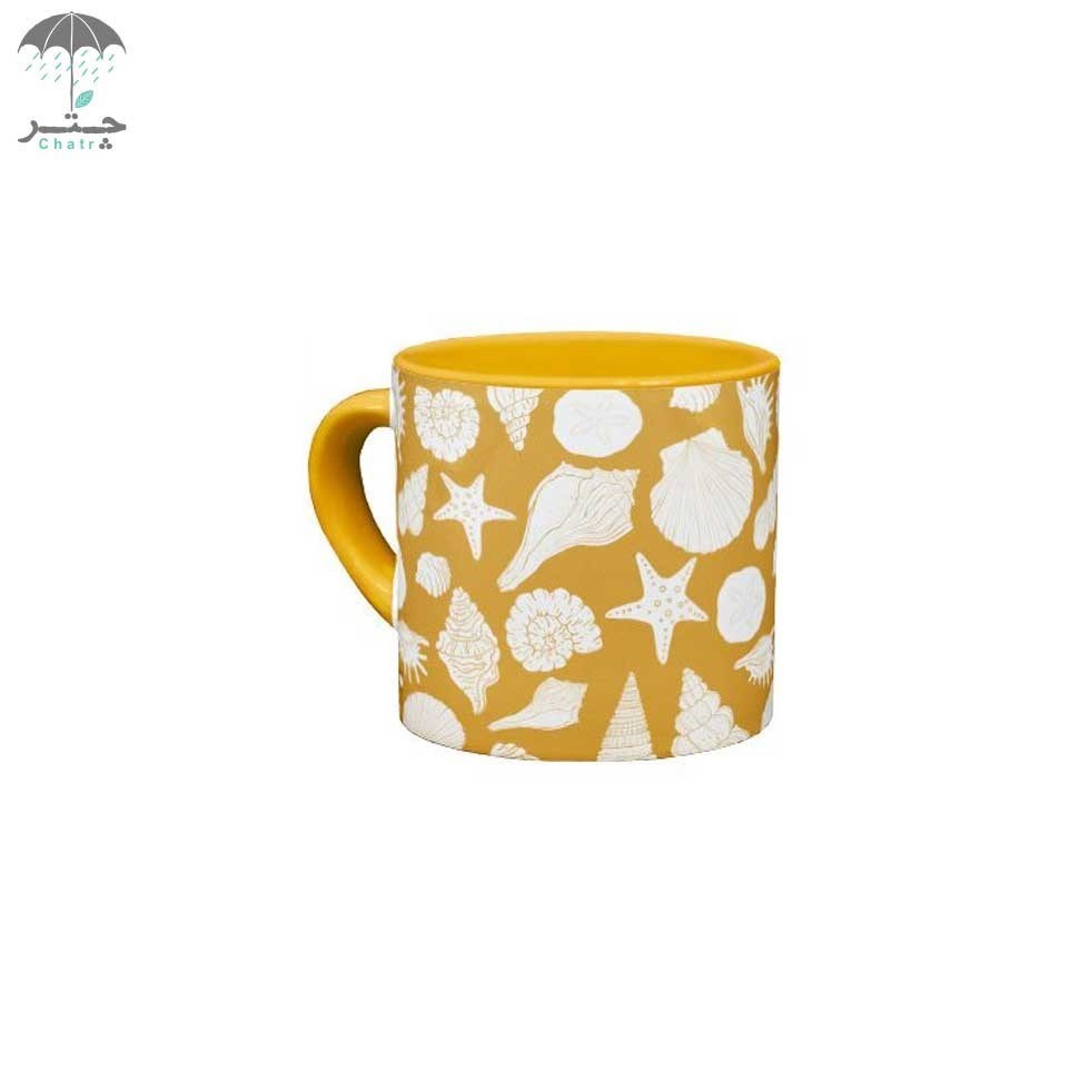 تصویر  مینی ماگ سرامیکی هیدورا داخل رنگی طرح Seashells yellow
